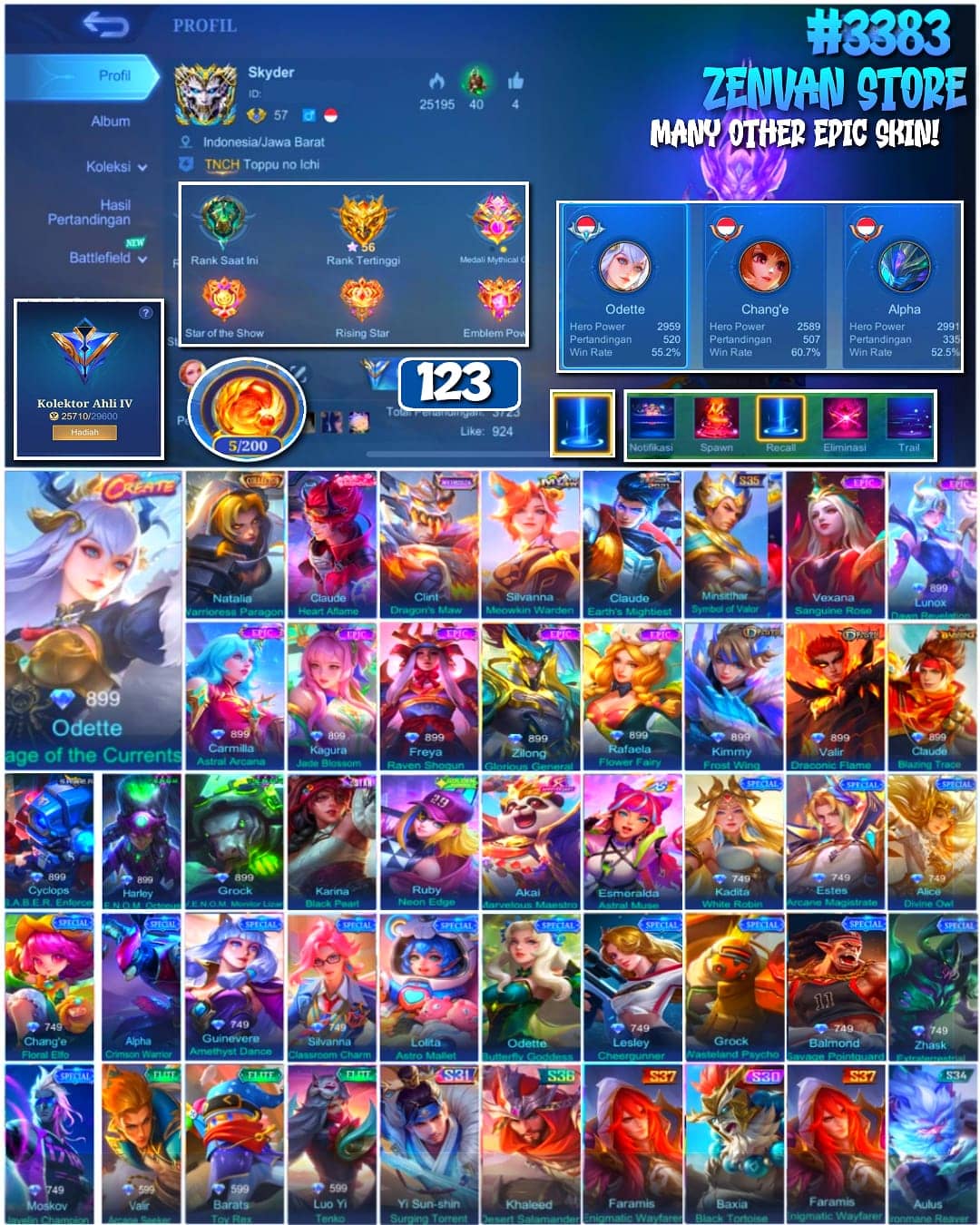 Foto akun ML 🔥 #3383 🔥 123 Skins 💎 Collector Natalia 👑 Many Epic ✅ Safe Account - gambar 1