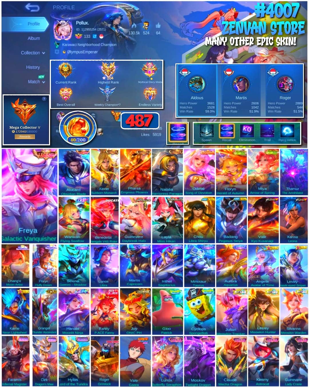 Photo of ML account 🔥 #4007 🔥 487 Skins 💎 Mega Collector V 👑 2 Legend Skins ⚔️ King of Fighters Kyo Kusanagi & Leona ⭐ Saint Seiya Pegasus Seiya 🌟 Naruto Vale Gaara 🎯 Transformers Roger Grimlock ✨ Mythical Glory 104 Stars ✅ Safe Account - image 1