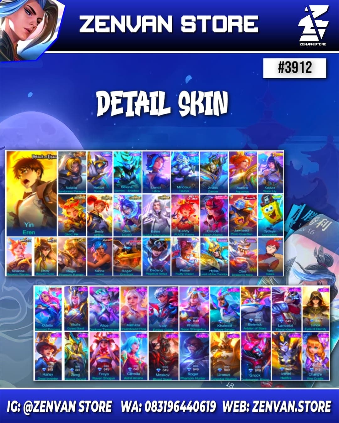 Thumbnail 2 akun ML #3912 🔥 412 Skins 🔥 Collector Natalia 🔥 Attack on Titan Eren 🔥 SpongeBob 🔥 Transformer Roger 🔥 KoF Karina 🔥 Many Limited 🔥 Many Zodiac 🔥 Many Epic 🔥 Safe Account ✅