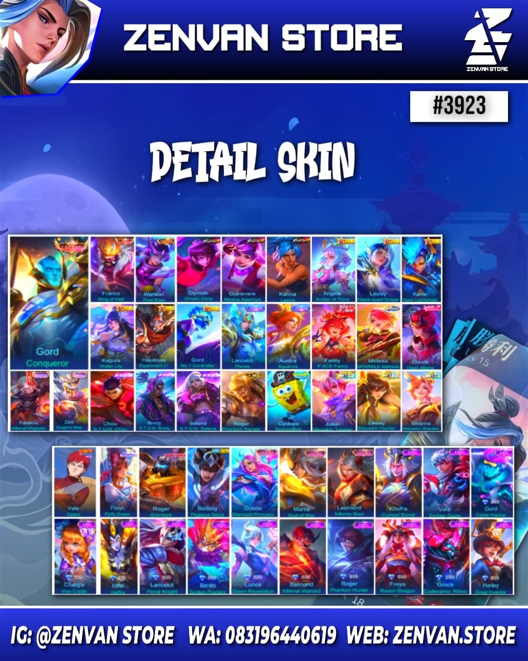 Thumbnail 2 akun ML #3923 🔥 476 Skins 🔥 Legend Gord & Franco 🔥 Collector Wanwan 🔥 KoF Dyroth, Guinevere & Karina 🔥 SpongeBob 🔥 Transformer Roger 🔥 Full Stun 🔥 Many Limited 🔥 Many Zodiac 🔥 Many Epic 🔥 Safe Account ✅