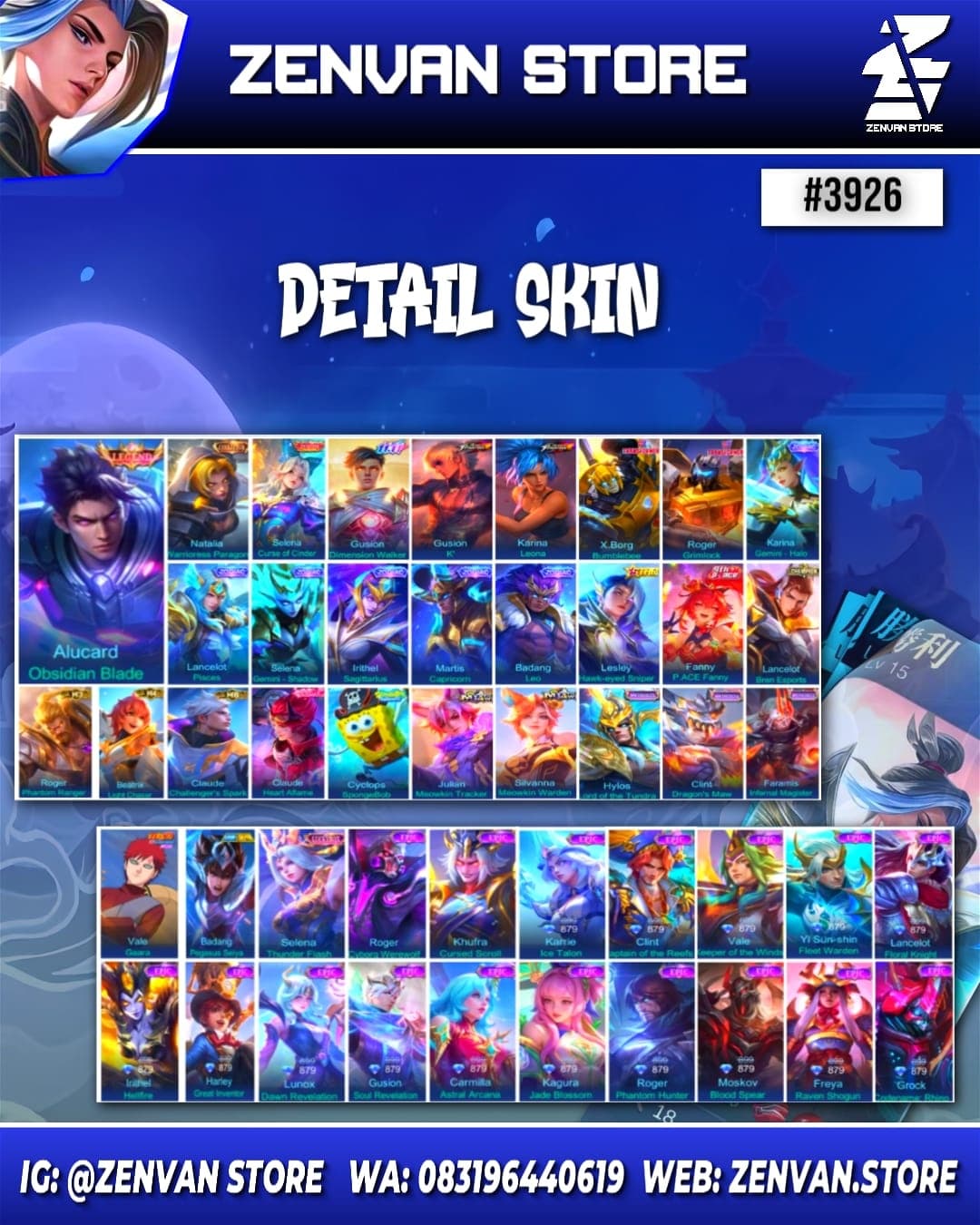 Thumbnail 2 akun ML #3926 🔥 418 Skins 🔥 Legend Alucard 🔥 Collector Natalia 🔥 Zenith Selena 🔥 11.11 Gusion 🔥 KoF Gusion & Karina 🔥 Transformer X Borg & Roger 🔥 SpongeBob 🔥 Many Limited 🔥 Many Zodiac 🔥 Many Epic 🔥 Safe Account ✅