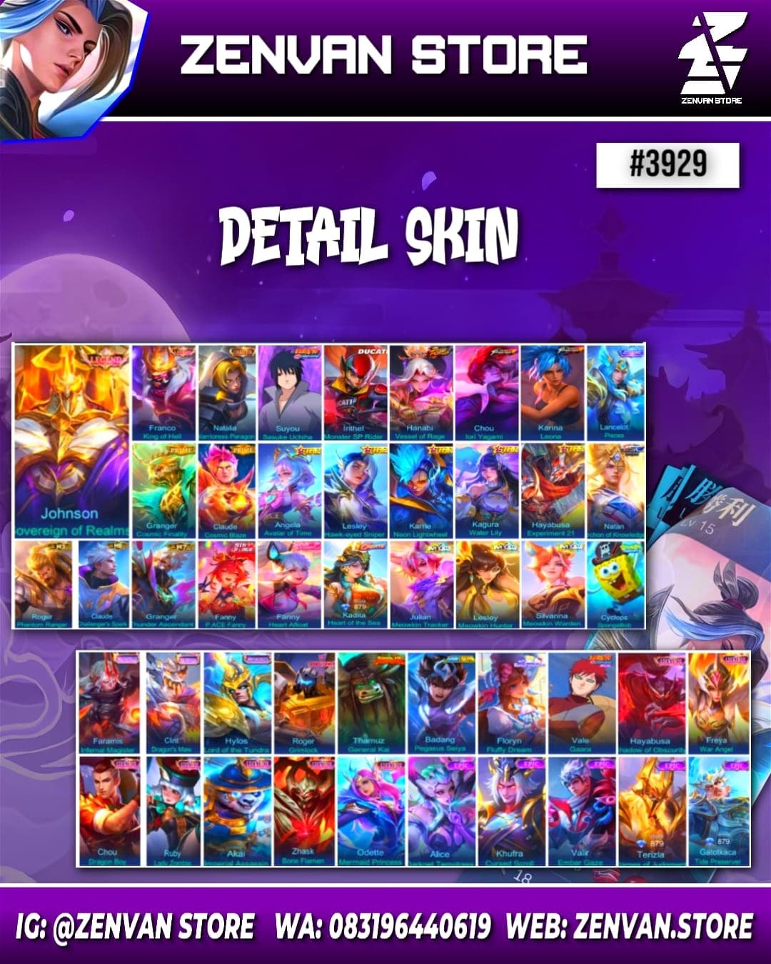 Thumbnail 2 akun ML #3929 🔥 484 Skins 🔥 Legend Jhonson & Franco 🔥 Collector Natalia 🔥 Sasuke 🔥 Ducati Irithel 🔥 Soul Valls Hanabi 🔥 KoF Chou & Karina 🔥 Prime Granger & Claude 🔥 SpongeBob 🔥 Transformer Roger 🔥 Many Limited 🔥 Many Zodiac 🔥 Many Epic 🔥 Safe Account ✅