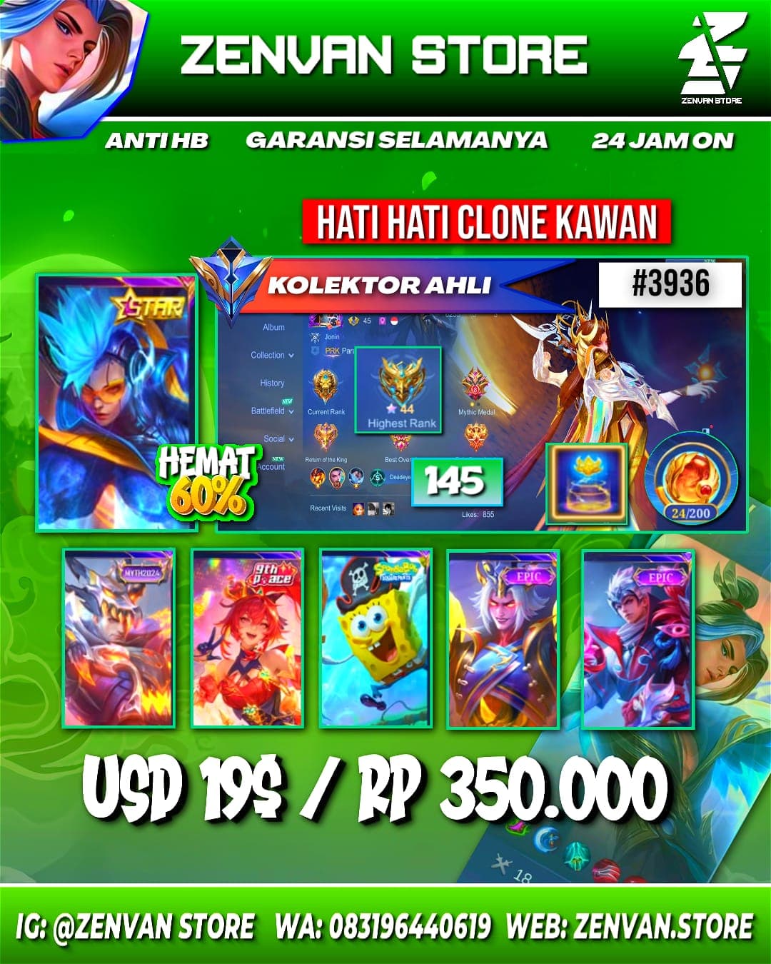 #3936 🔥 145 Skins 🔥 SpongeBob 🔥 Many Special 🔥 Many Star 🔥 Many Epic 🔥 Safe Account ✅