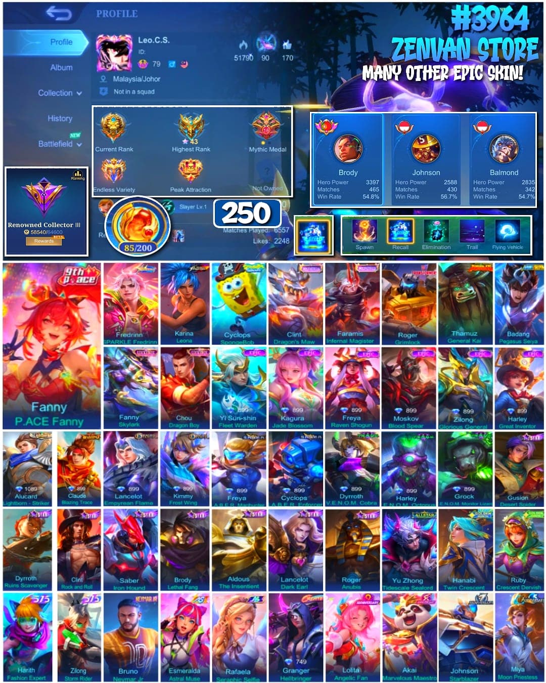 #3964 🔥 250 Skins 🔥 KoF Karina 🔥 SpongeBob 🔥 Transformer Roger 🔥 Kungfu Panda Thamuz 🔥 Many Limited 🔥 Many Epic 🔥 Safe Account ✅