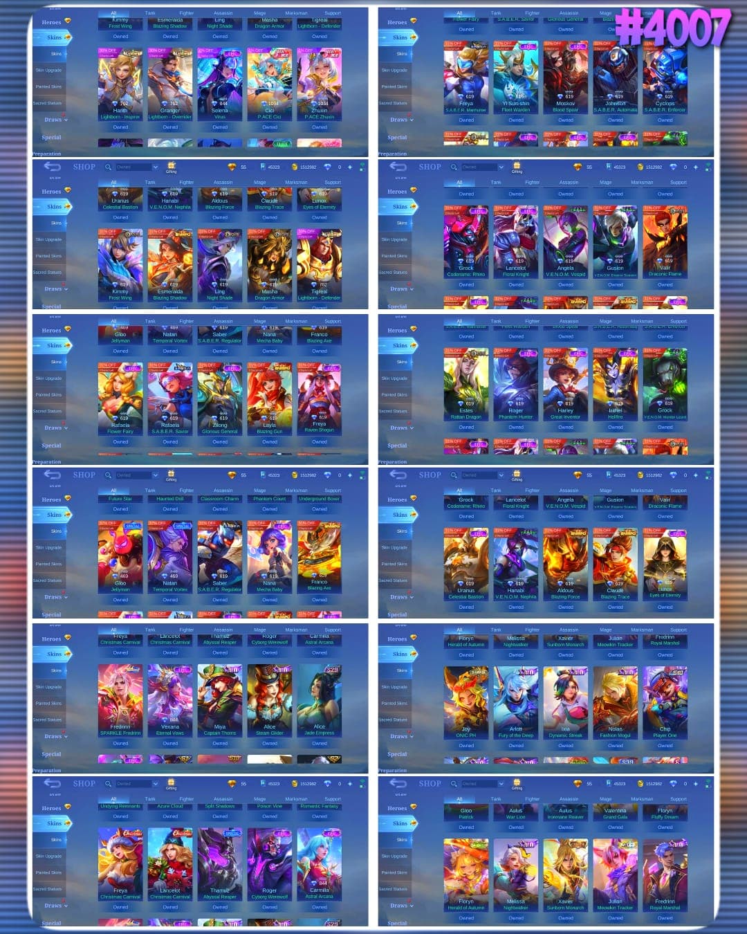 Thumbnail 2 akun ML 🔥 #4007 🔥 487 Skins 💎 Mega Collector V 👑 2 Legend Skins ⚔️ King of Fighters Kyo Kusanagi & Leona ⭐ Saint Seiya Pegasus Seiya 🌟 Naruto Vale Gaara 🎯 Transformers Roger Grimlock ✨ Mythical Glory 104 Stars ✅ Safe Account