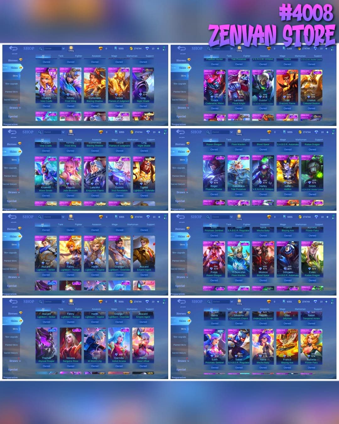 Thumbnail 2 akun ML 🔥 #4008 🔥 407 Skins 💎 Exalted Collector II 👑 Legend Gusion Cosmic Gleam ⚔️ Naruto Vale Gaara ⭐ Hunter x Hunter Julian Kurapika 🌟 King of Fighters Trio 🎯 Collector Natalia Warrioress Paragon ✨ Mythical Glory 83 Stars ✅ Safe Account