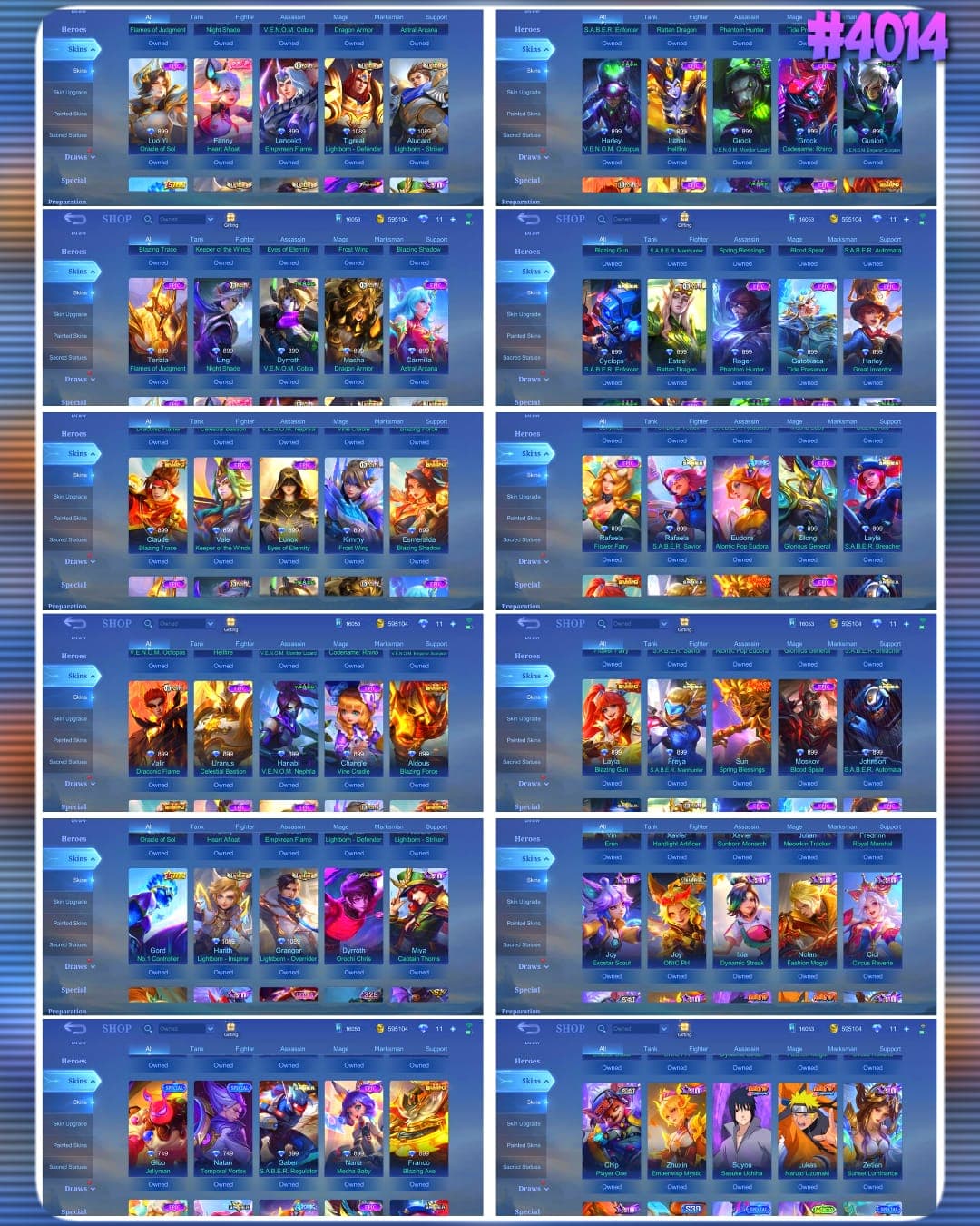Thumbnail 2 akun ML 🔥 #4014 🔥 481 Skins 💎 Legend Johnson Sovereign of Realms 👑 Mega Collector IV ⚔️ Attack on Titan Yin Eren ⭐ Naruto Uzumaki + Sasuke 🌟 Ling Serene Plume + Xavier Sunborn Monarch 🎯 3 King of Fighters Skins ✨ Saint Seiya Shiryu + Seiya 🔱 Valir Demonlord + Yi Sun-shin Lone Destructor 💎 Highest Rank 73 Stars ✅ Safe Account
