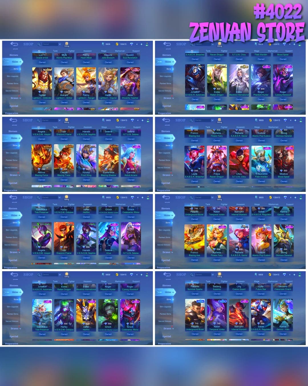 Thumbnail 2 akun ML 🔥 #4022 🔥 351 Skins 💎 Legend Lunox Divine Goddess 👑 Exalted Collector III ⚔️ Collector Cyclops Yokai Warlock ⭐ Selena Lady Vengeance 🌟 6 Zodiac Skins 🎯 2 Prime Skins Yu Zhong + Beatrix ✨ Transformers Roger Grimlock 🔱 2 Atomic Pop Skins 💎 Highest Rank 31 Stars ✅ Safe Account