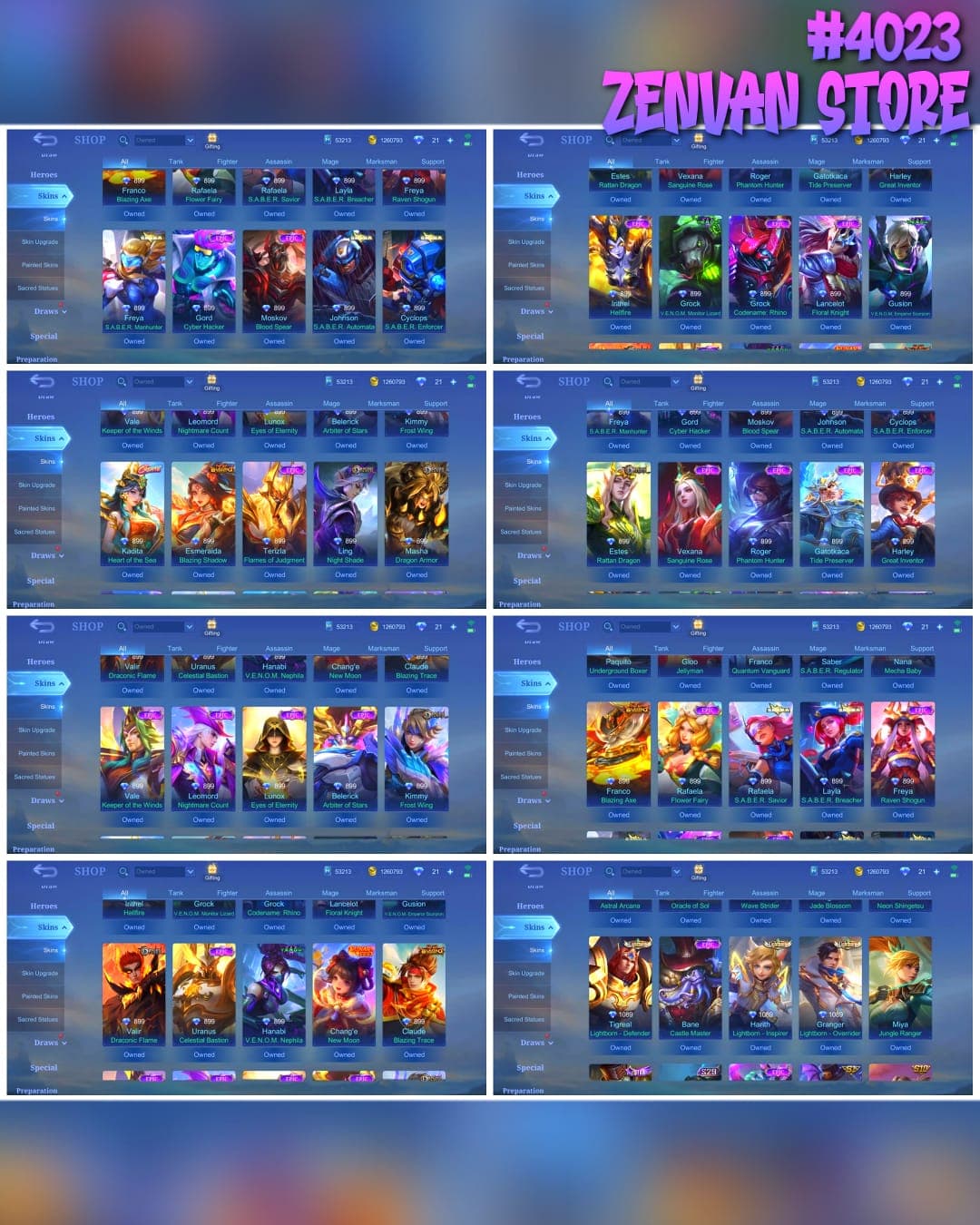 Thumbnail 2 akun ML 🔥 #4023 🔥 420 Skins 💎 Legend Gusion Cosmic Gleam 👑 Exalted Collector III ⚔️ Transformers Optimus Prime + Grimlock ⭐ Collector Yi Sun-shin Lone Destructor 🌟 11 Zodiac Skins 🎯 King of Fighters Karina Leona ✨ Naruto Gaara 🔱 Saint Seiya Badang 💎 Highest Rank 144 Stars ✅ Safe Account