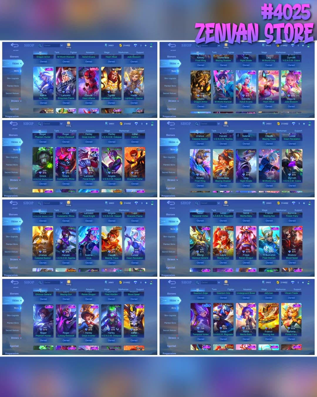 Thumbnail 2 akun ML 🔥 #4025 🔥 412 Skins 💎 Legend Franco King of Hell 👑 Exalted Collector III ⚔️ 4 Prime Skins ⭐ King of Fighters K' + Leona 🌟 2 MSC Skins 🎯 Full M-Series M4 to M7 ✨ 3 Zodiac Skins 🔱 Claude Main 64% Win Rate 💎 Highest Rank 112 Stars ✅ Safe Account