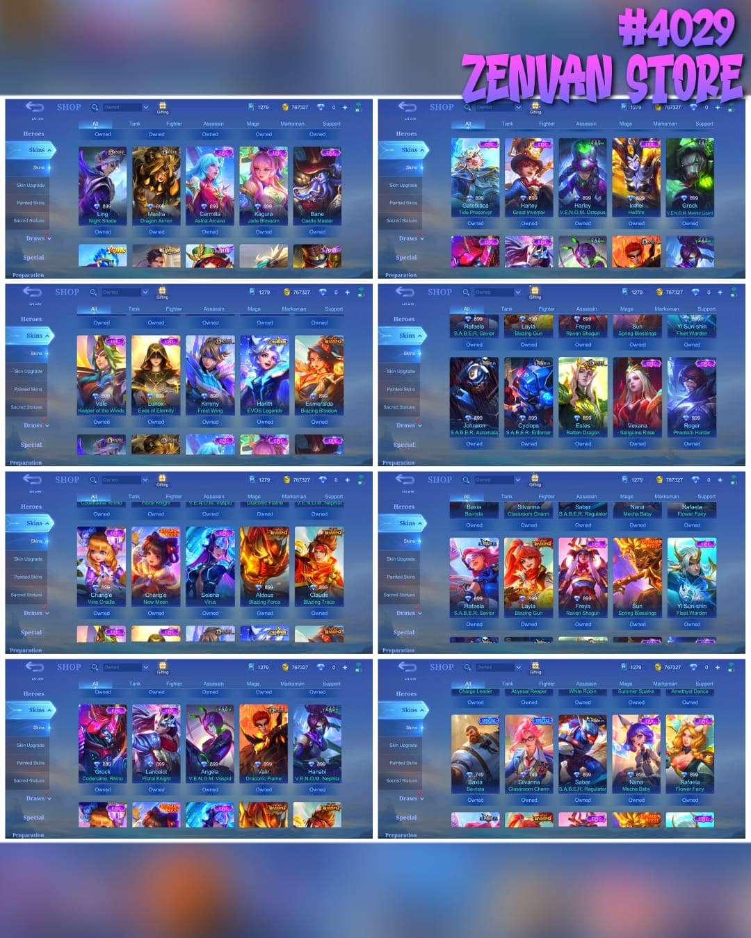 Thumbnail 2 akun ML 🔥 #4029 🔥 419 Skins 💎 Legend Valir Infernal Blaze 👑 Exalted Collector II ⚔️ Collector Natalia Warrioress Paragon ⭐ 3 King of Fighters Skins Iori + K' + Leona 🌟 Saint Seiya Shiryu + Seiya 🎯 3 Zodiac Skins ✨ SpongeBob Cyclops 🔱 Neymar Jr Bruno 💎 Highest Rank 120 Stars ✅ Safe Account