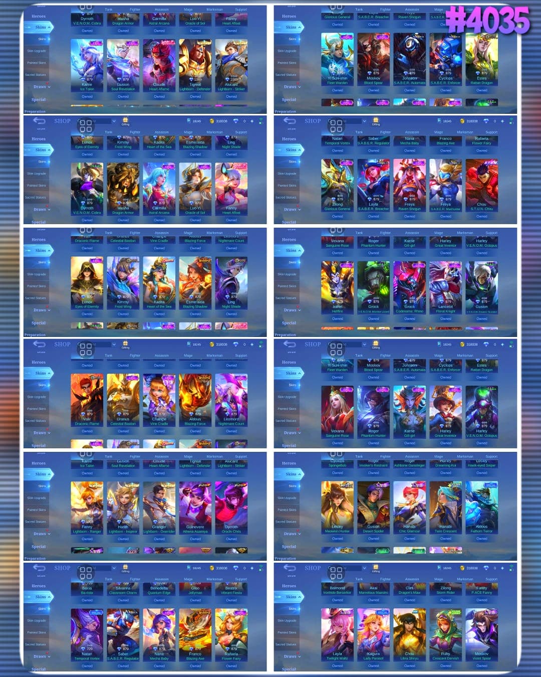 Thumbnail 2 akun ML 🔥 #4035 🔥 444 Skins 💎 Legend Franco King of Hell 👑 Exalted Collector II ⚔️ Star Wars Argus Darth Vader ⭐ 4 King of Fighters Skins K' + Orochi Chris + Athena + Leona 🌟 2 Collector Skins Yi Sun-shin Lone Destructor + Natalia 🎯 6 Zodiac Skins ✨ Saint Seiya Shiryu + Seiya 🔱 Prime Yu Zhong Cosmic Dragon 💎 Highest Rank 102 Stars ✅ Safe Account