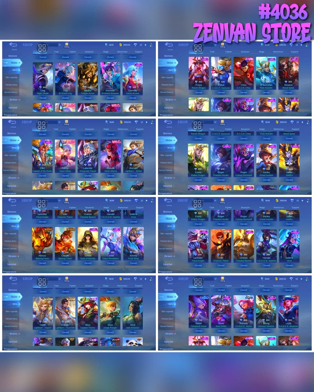 Thumbnail 2 akun ML 🔥 #4036 🔥 353 Skins 💎 2 Collector Skins Gusion Night Owl + Natalia 👑 Exalted Collector IV ⚔️ Naruto Sasuke Uchiha ⭐ 2 King of Fighters Skins Kyo + Leona 🌟 Prime Claude Cosmic Blaze 🎯 3 Zodiac Skins ✨ SpongeBob Cyclops 🔱 Transformers Roger Grimlock 💎 Highest Rank 118 Stars ✅ Safe Account