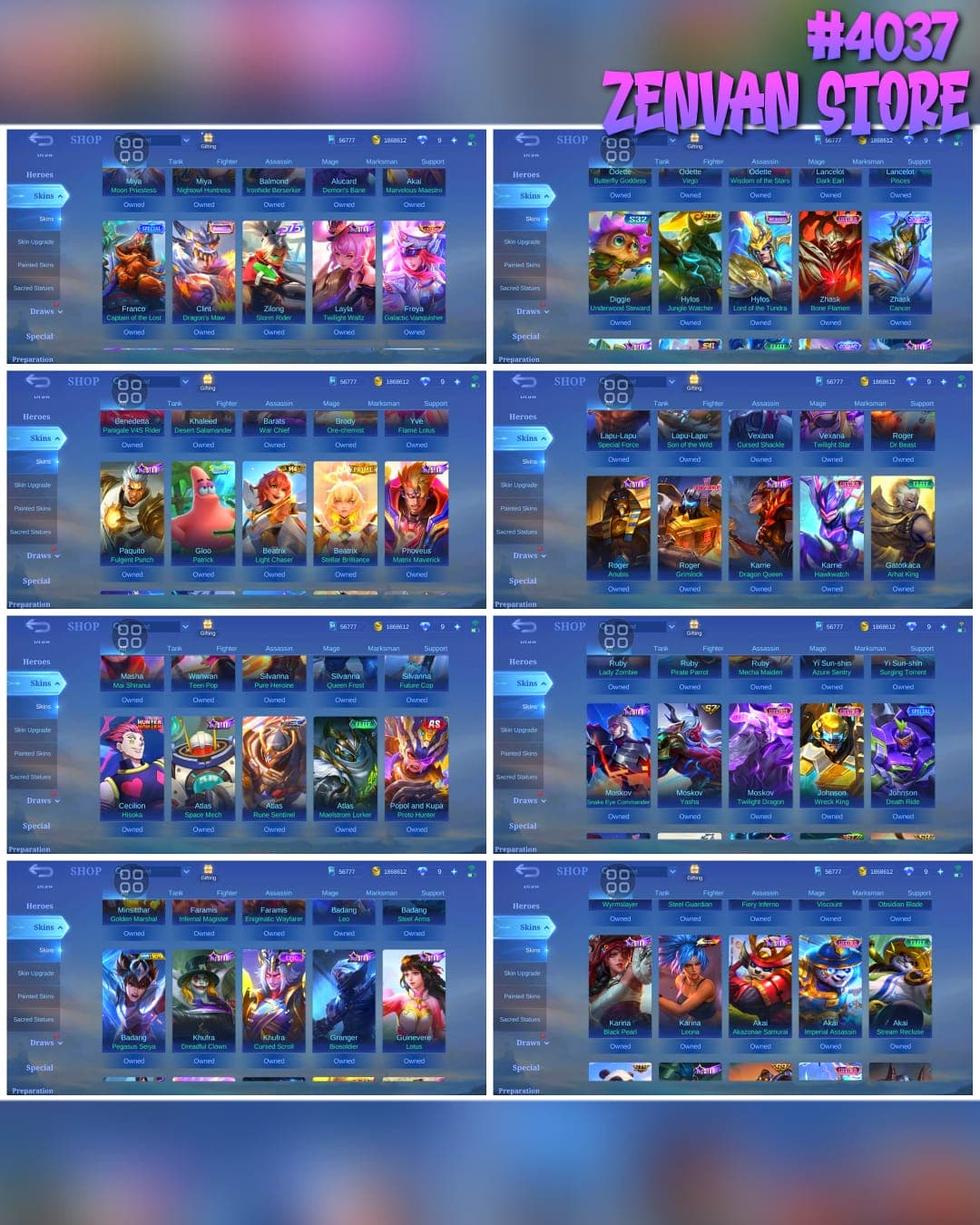 Thumbnail 3 akun ML 🔥 #4037 🔥 678 Skins 💎 WORLD COLLECTOR V 👑 3 Collector Skins Brody Ore-chemist + Silvanna Queen Frost + Natalia Warrioress Paragon ⚔️ 5 Legend Skins Freya Galactic Vanquisher + Alucard Obsidian Blade + Saber Codename Storm + Gord Conqueror + Valir Infernal Blaze ⭐ 6 King of Fighters Skins Iori + K + Kyo + Mai Shiranui + Athena + Leona 🌟 9 Zodiac Skins 🎯 Highest Rank 227 Stars ✅ Safe Account