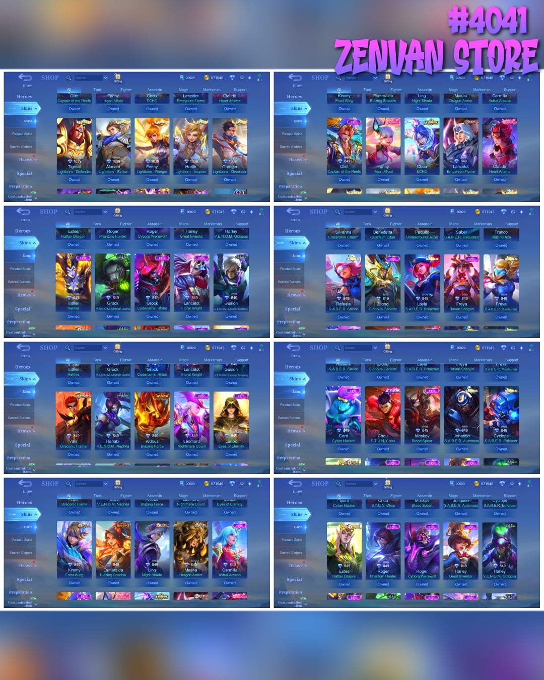 Thumbnail 2 akun ML 🔥 #4041 🔥 446 Skins 💎 EXALTED COLLECTOR I 👑 Legend Franco King of Hell ⚔️ 2 Collector Skins Badang Fist of Zen + Natalia Warrioress Paragon ⭐ 4 King of Fighters Skins Gusion K + Guinevere Athena Asamiya + Aurora Kula Diamond + Karina Leona 🌟 10 Zodiac Skins ✅ Safe Account