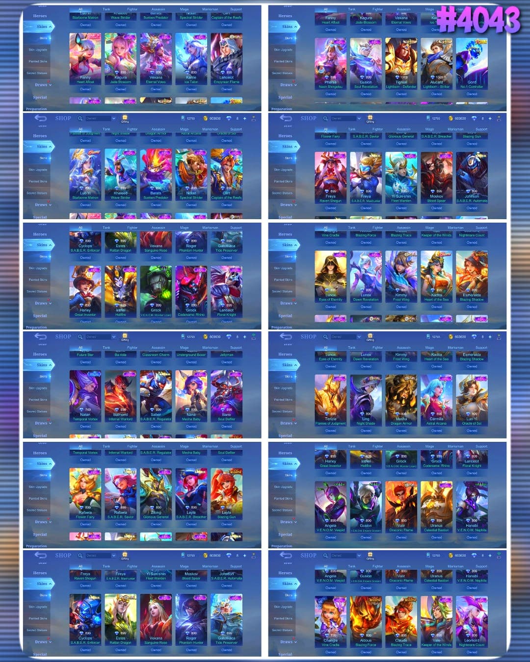 Thumbnail 2 akun ML 🔥 #4043 🔥 610 Skins 💎 WORLD COLLECTOR 👑 6 Legend Skins Johnson Sovereign of Realms + Freya Galactic Vanquisher + Franco King of Hell + Lunox Divine Goddess + Saber Codename Storm + Valir Infernal Blaze ⚔️ Naruto Suyou Sasuke Uchiha ⭐ 10 Zodiac Skins ✅ Safe Account