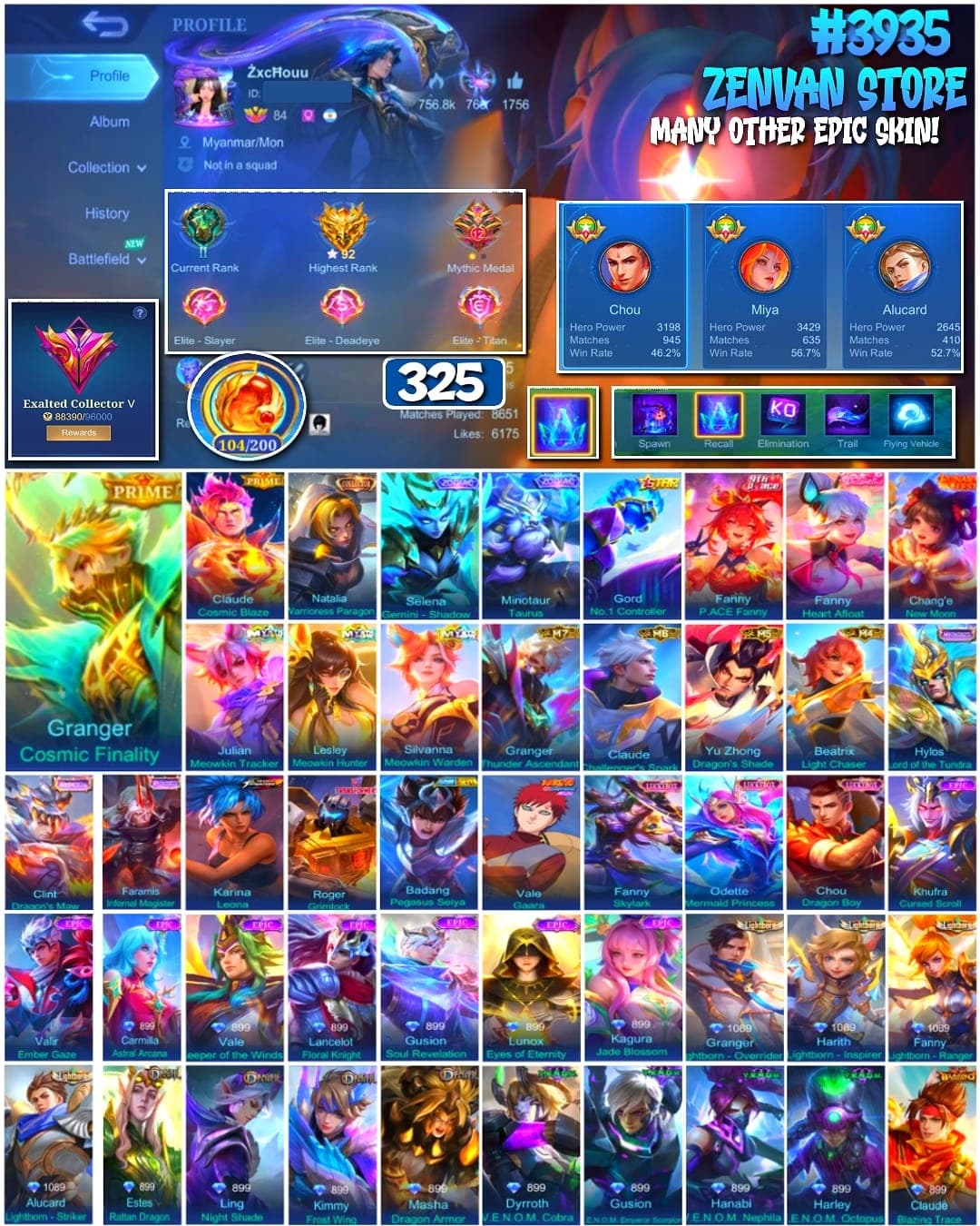 Foto akun ML #3935 🔥 325 Skins 🔥 Collector Natalia 🔥 Vale Gaara 🔥 KoF Karina 🔥 Saint Seiya Badang 🔥 Prime Granger & Claude 🔥 Transformer Roger 🔥 Many Limited 🔥 Many Zodiac 🔥 Many Epic 🔥 Safe Account ✅ - gambar 1