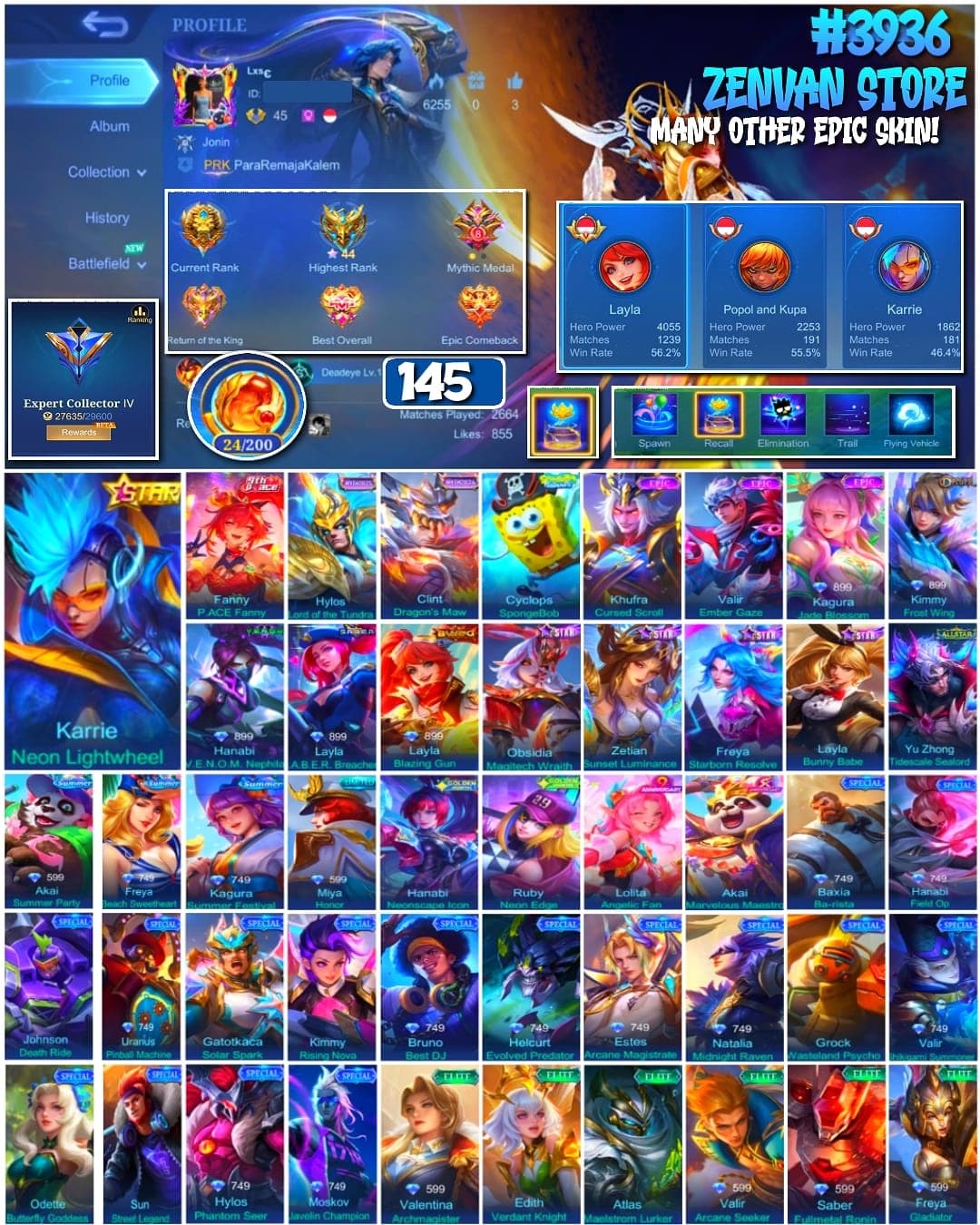 #3936 🔥 145 Skins 🔥 SpongeBob 🔥 Many Special 🔥 Many Star 🔥 Many Epic 🔥 Safe Account ✅