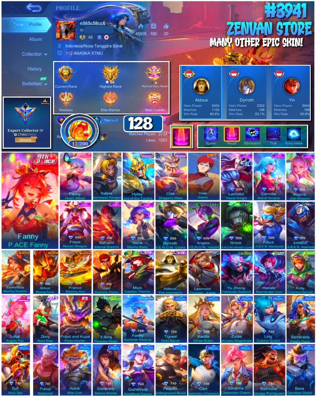 Foto akun ML #3941 🔥 128 Skins 🔥 Collector Natalia 🔥 Gara 🔥 Many Epic 🔥 Safe Account ✅ - gambar 1