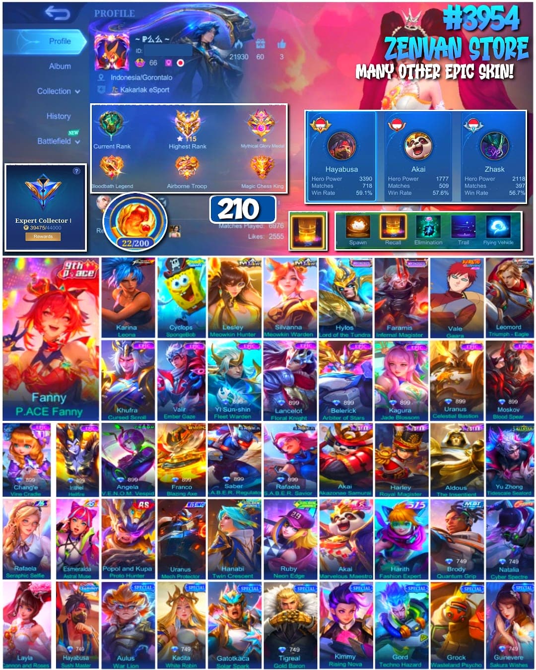 #3954 🔥 210 Skins 🔥 KoF Karina 🔥 SpongeBob 🔥 Gara 🔥 Many Epic 🔥 Safe Account ✅