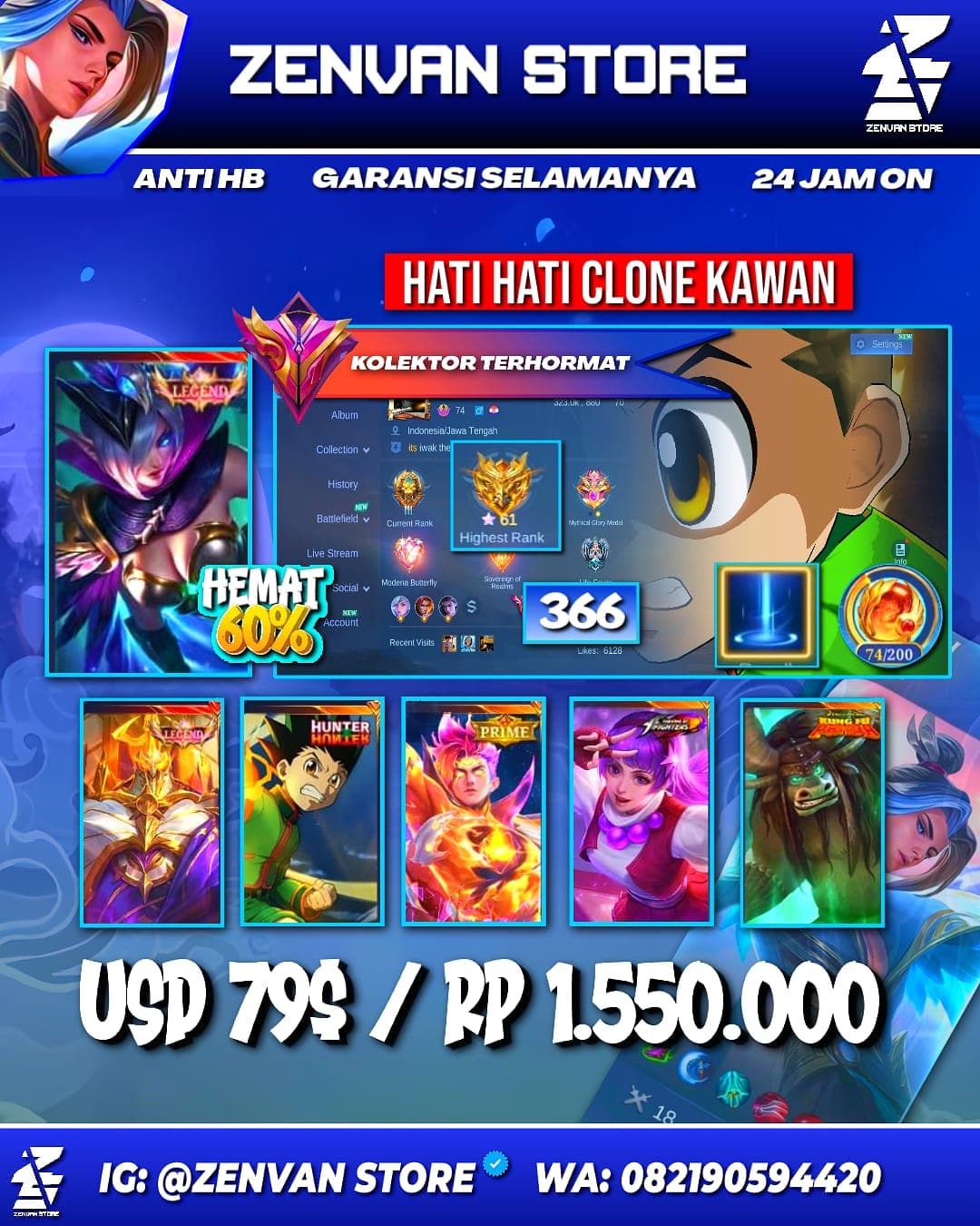 Foto akun ML #3635 🔥 366 Skins 🔥 Legend Johnson & Miya 🔥 HxH Gon 🔥 Transformers Roger 🔥 Prime Claude 🔥 Many Limited 🔥 Many Zodiacs 🔥 Many Epic 🔥 Safe Account ✅ - gambar 1