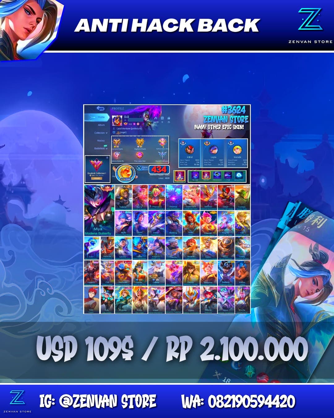 Foto akun ML #3624 🔥 434 Skins 🔥 Legend Miya 🔥 Collector Natalia 🔥 Neobeast Pharsa 🔥 11.11 Thamuz 🔥 Ducati Irithel 🔥 StarWars Cyclops 🔥 Aspirant Guinevere 🔥 Prime Claude 🔥 KoF Karina 🔥 Many Limited 🔥 M - gambar 1