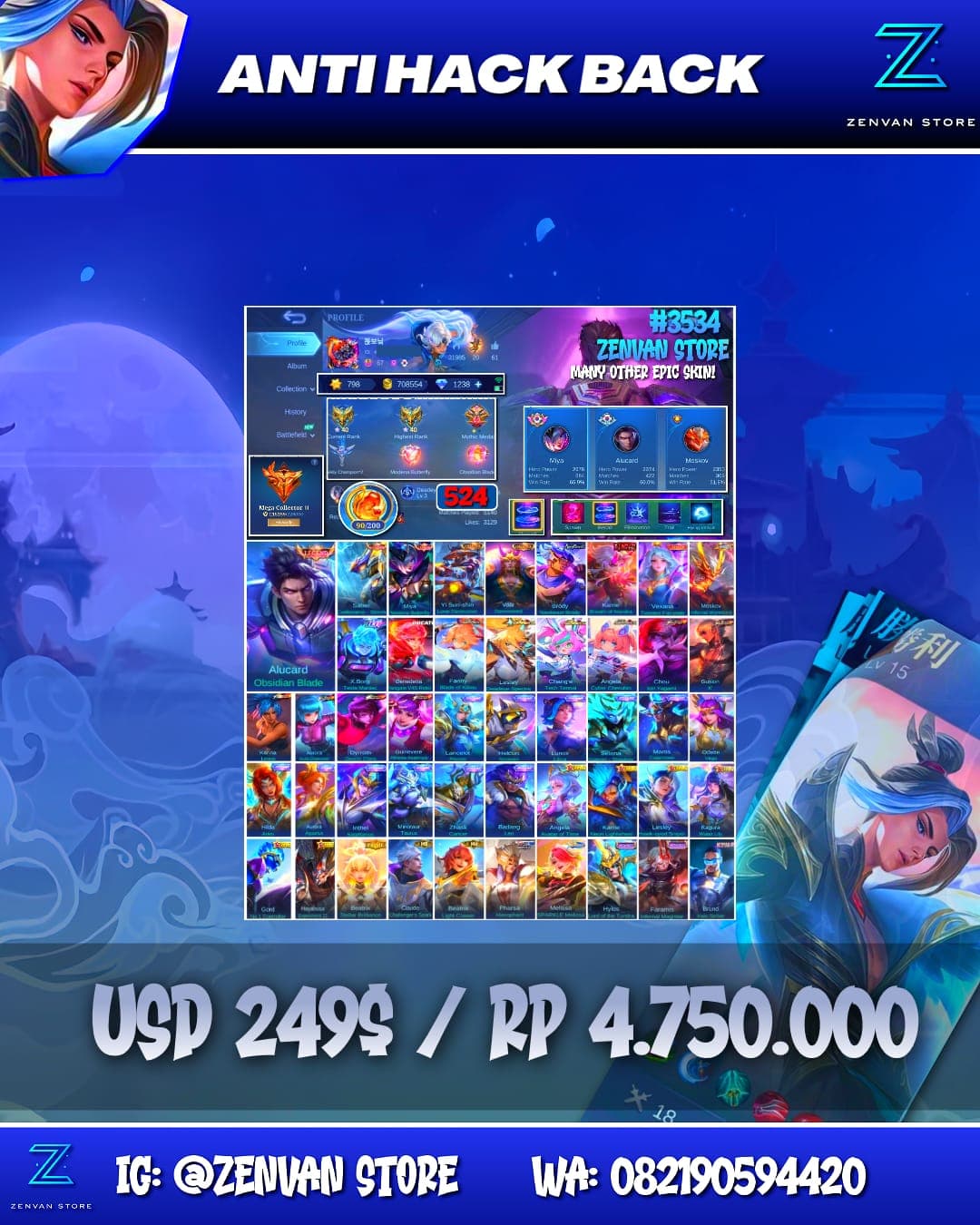 #3534 🔥 524 Skins 🔥 3 Legends 🔥 Collector YSS & Valir 🔥 Neobeast Brody 🔥 Zenith Vexana 🔥 Ducati Benedetta 🔥 Aspirant Quad 🔥 KoF Series 🔥 Many Limited 🔥 Many Zodiacs 🔥 Many Epic 🔥 Safe Acco