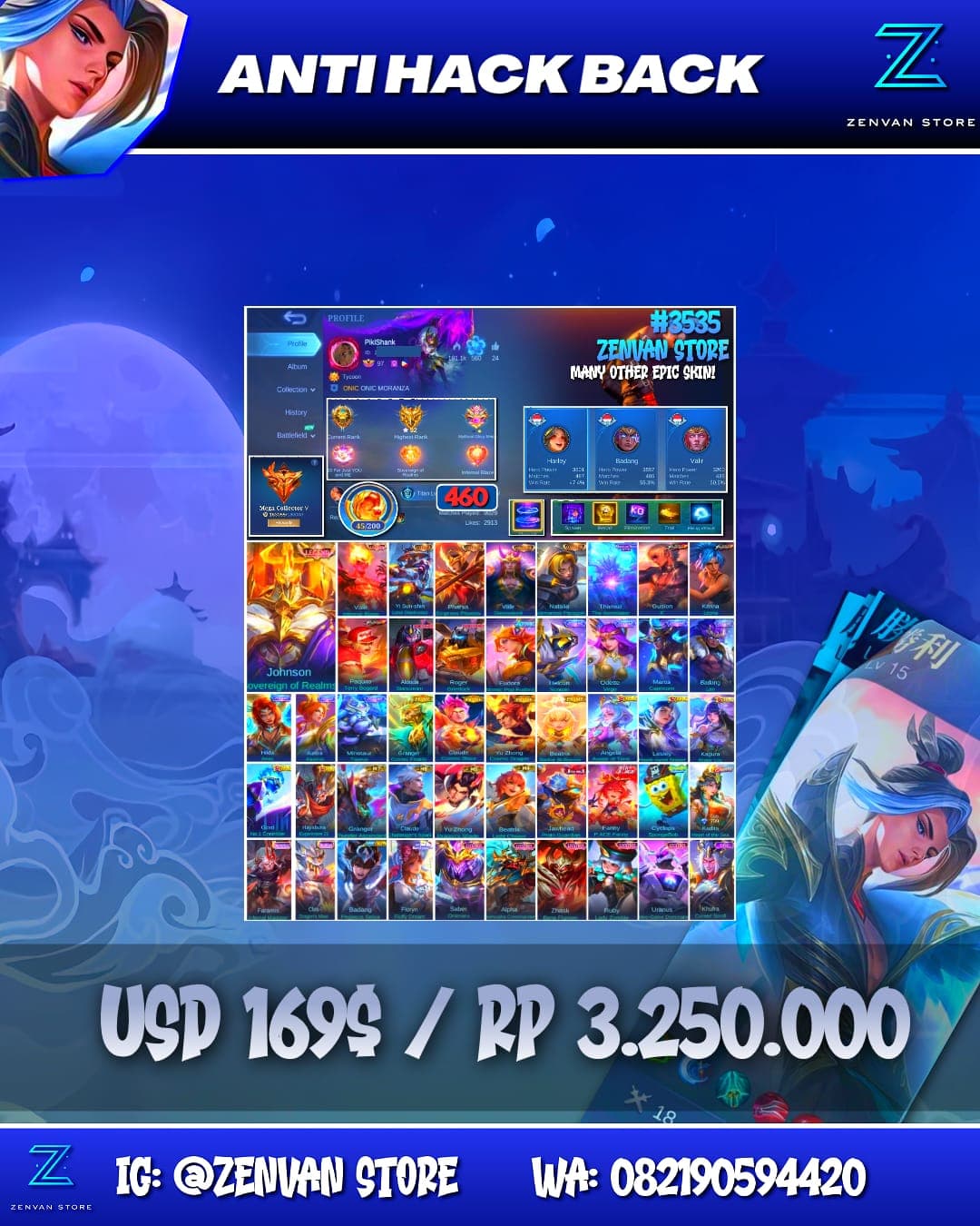 Foto akun ML #3535 🔥 460 Skins 🔥 Legend Johnson & Valir 🔥 4 Collectors 🔥 11.11 Thamuz 🔥 Transformers 🔥 Prime Quad 🔥 KoF Gusion & Paquito 🔥 SpongeBob 🔥 Many Limited 🔥 Many Zodiacs 🔥 Many Epic 🔥 Safe Acc - gambar 1