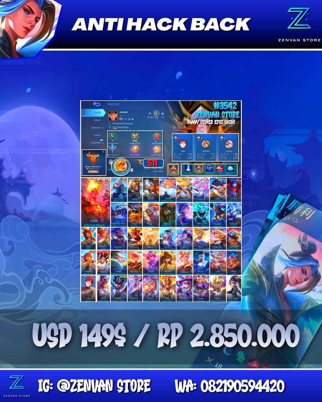 #3542 🔥 511 Skins 🔥 Legend Valir 🔥 Collector Silvana & Natalia 🔥 Soul Vessels Aamon 🔥 Aspirant Trio 🔥 Transformers Series 🔥 Kungfu Panda 🔥 Prime Beatrix & Yu Zhong 🔥 Many Limited 🔥 Many Zodi