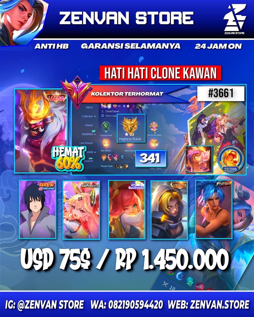 Foto akun ML #3661 🔥 341 Skins 🔥 Legend Franco 🔥 Collector Natalia 🔥 Sasuke 🔥 Aspirant Guinevere 🔥 KoF Karina 🔥 Many Limited 🔥 Many Epic 🔥 Safe Account ✅ - gambar 1