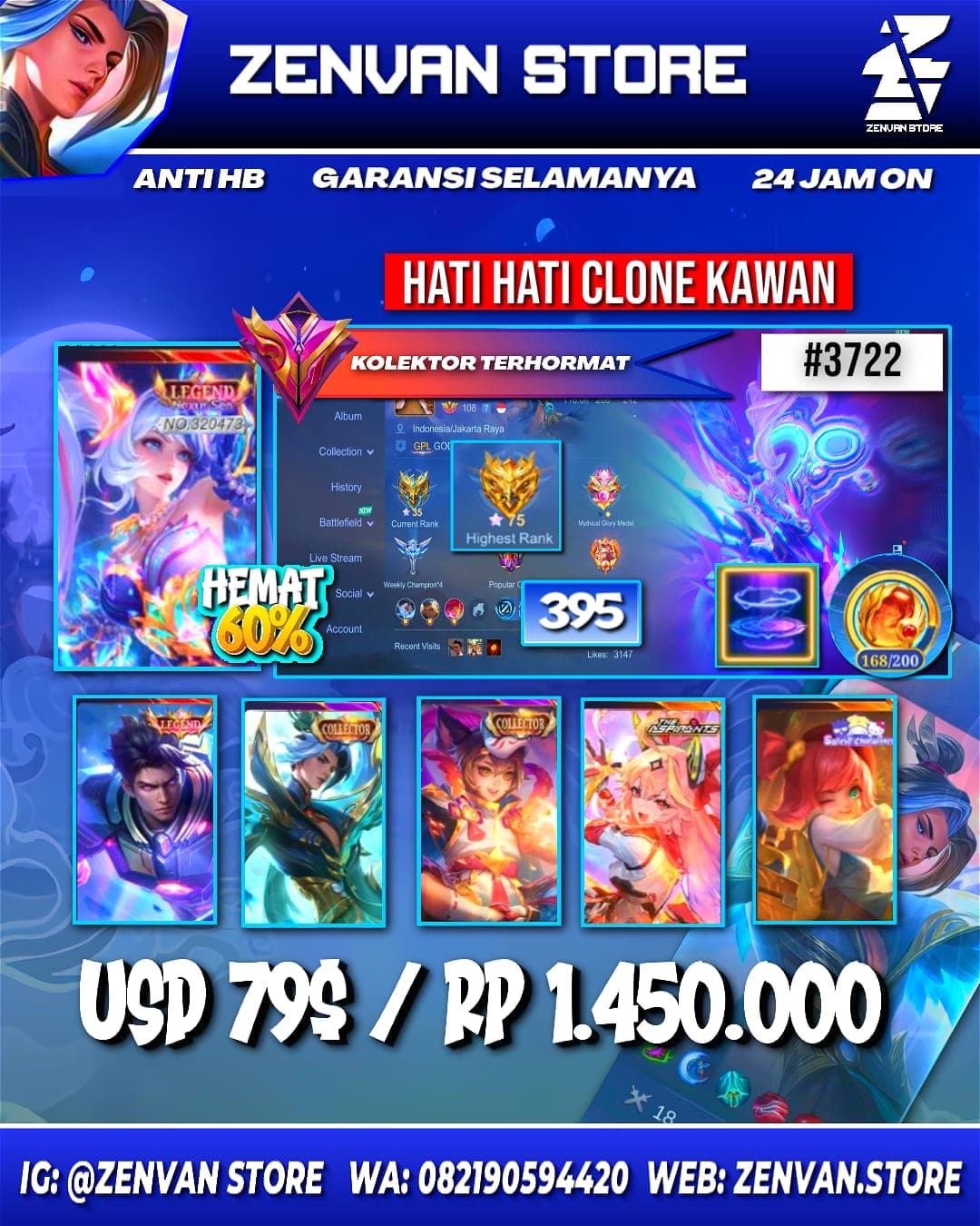 Foto akun ML #3722 🔥 395 Skins 🔥 2 Legends 🔥 3 Collectors 🔥 Aspirant Guinevere 🔥 Sanrio Chang’e & Floryn 🔥 Prime Beatrix 🔥 Transformers Roger 🔥 KoF Karina 🔥 SpongeBob 🔥 Many Limited 🔥 Many Zodiacs 🔥 Ma - gambar 1
