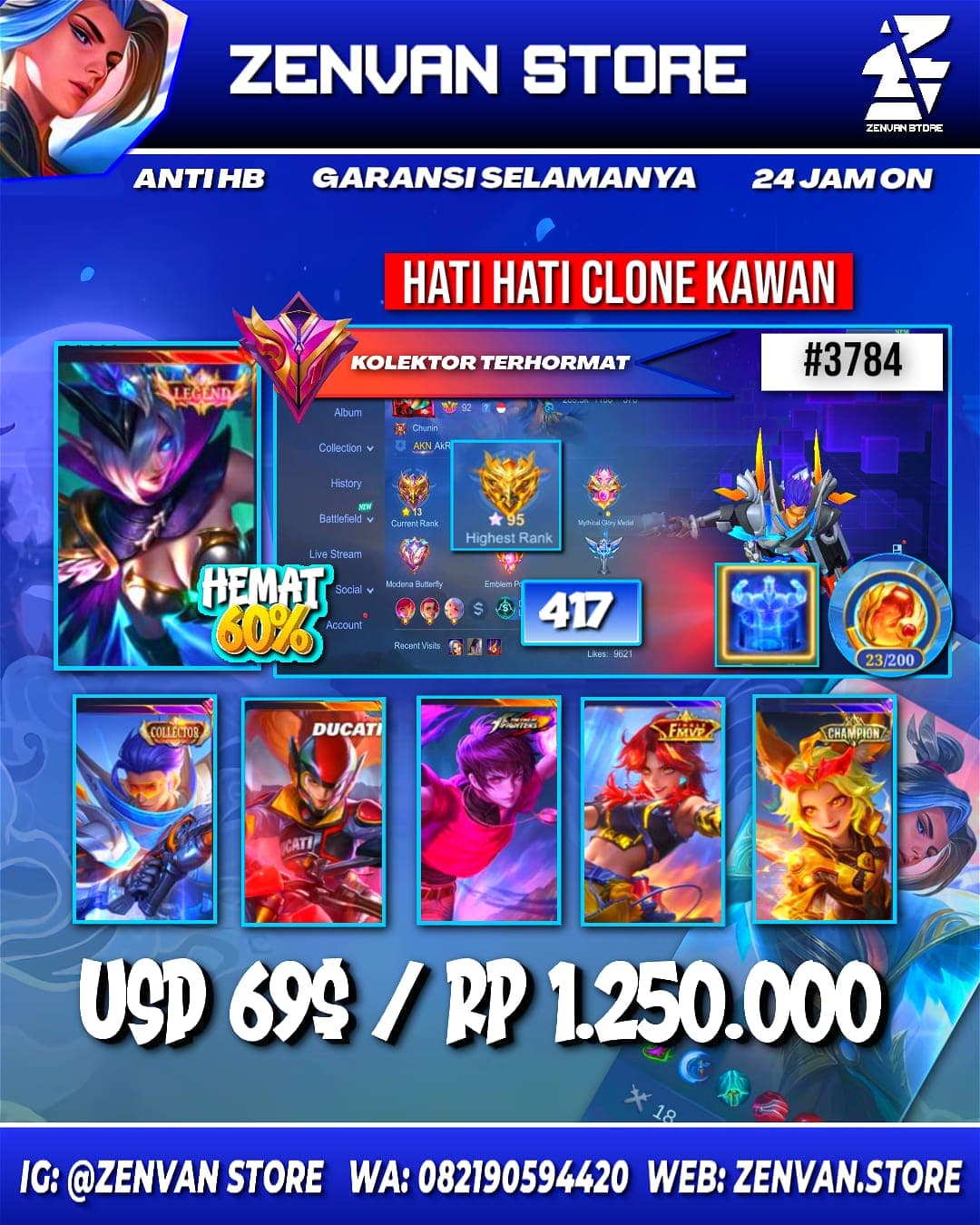 Foto akun ML #3784 🔥 417 Skins 🔥 Legend Miya 🔥 Collectors Granger & Natalia 🔥 Ducati Irithel 🔥 Prime Claude & Beatrix 🔥 Transformers Roger 🔥 KoF Dyroth & Karina 🔥 SpongeBob 🔥 Many Limited 🔥 Many Zodiacs - gambar 1