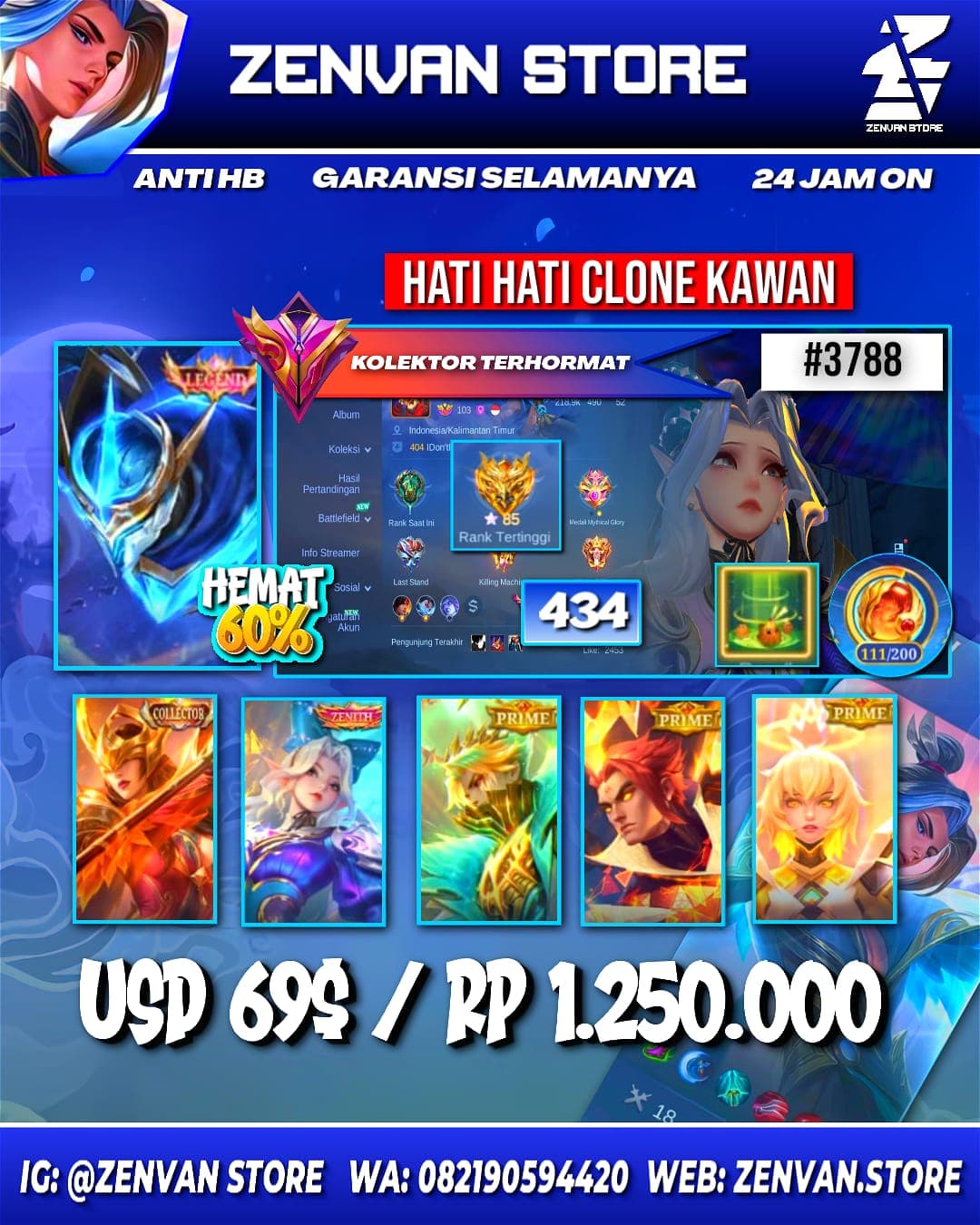 Foto akun ML #3788 🔥 434 Skins 🔥 Collector Pharsa 🔥 Ducati Leomord 🔥 Soul Vessel Cecilion 🔥 Aspirant Guinevere 🔥 Prime Granger & Claude 🔥 M-World Wanwan 🔥 SpongeBob & Petrix 🔥 KoF Gusion & Karina 🔥 Many - gambar 1