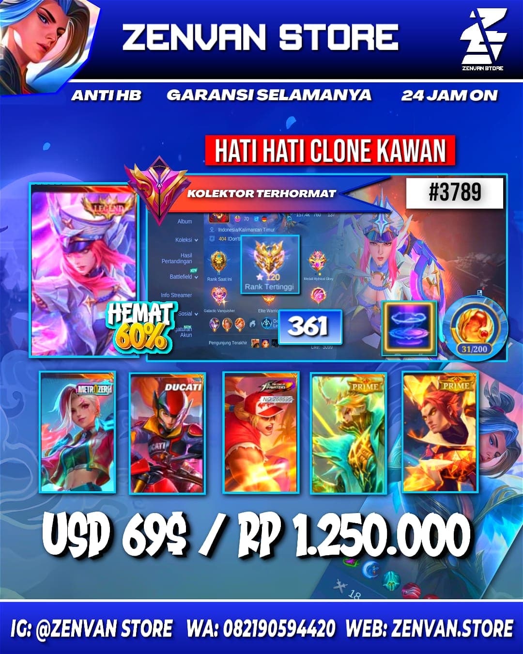 Foto akun ML #3789 🔥 361 Skins 🔥 Legend Freya 🔥 Zero Ixia 🔥 Aspirant Angela 🔥 Ducati Irithel 🔥 Prime Granger & Yu Zhong 🔥 SpongeBob 🔥 KoF Paquito & Karina 🔥 Many Limited 🔥 Many Zodiacs 🔥 Many Epic 🔥 Sa - gambar 1