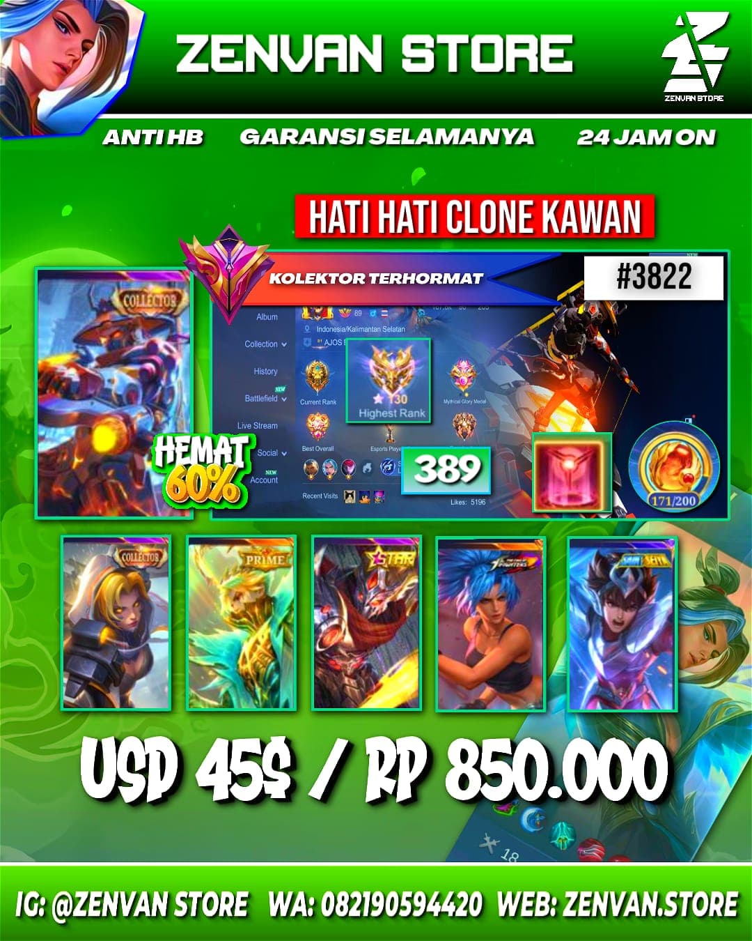 Foto akun ML #3822 🔥 389 Skins 🔥 Collectors Yin Sun Shin & Natalia 🔥 Prime Granger 🔥 SpongeBob 🔥 KoF Karina 🔥 Many Limited 🔥 Many Zodiacs 🔥 Many Epic 🔥 Safe Account ✅ - gambar 1