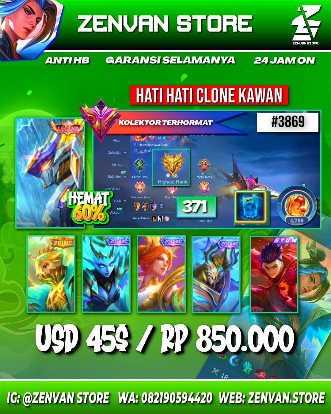 Foto akun ML #3869 🔥 371 Skins 🔥 Legend Saber 🔥 Prime Granger 🔥 SpongeBob 🔥 Stun Chou 🔥 KoF Karina 🔥 Transformer Roger 🔥 - gambar 1