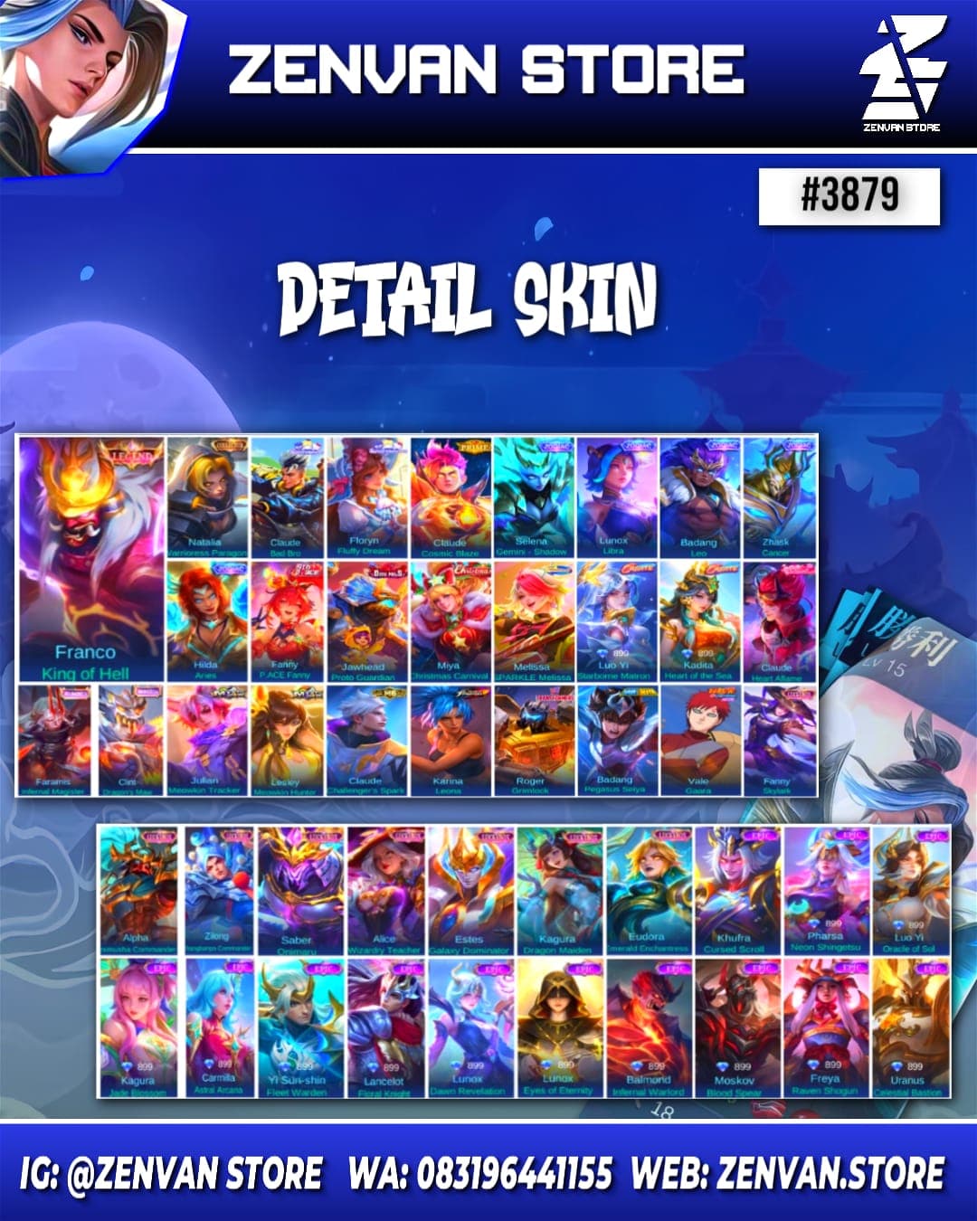Foto akun ML #3879 🔥 441 Skins 🔥 Legend Franco 🔥 Collector Natalia 🔥 Sanrio Claude & Floryn 🔥 Prime Claude 🔥 KoF Karina 🔥 - gambar 1