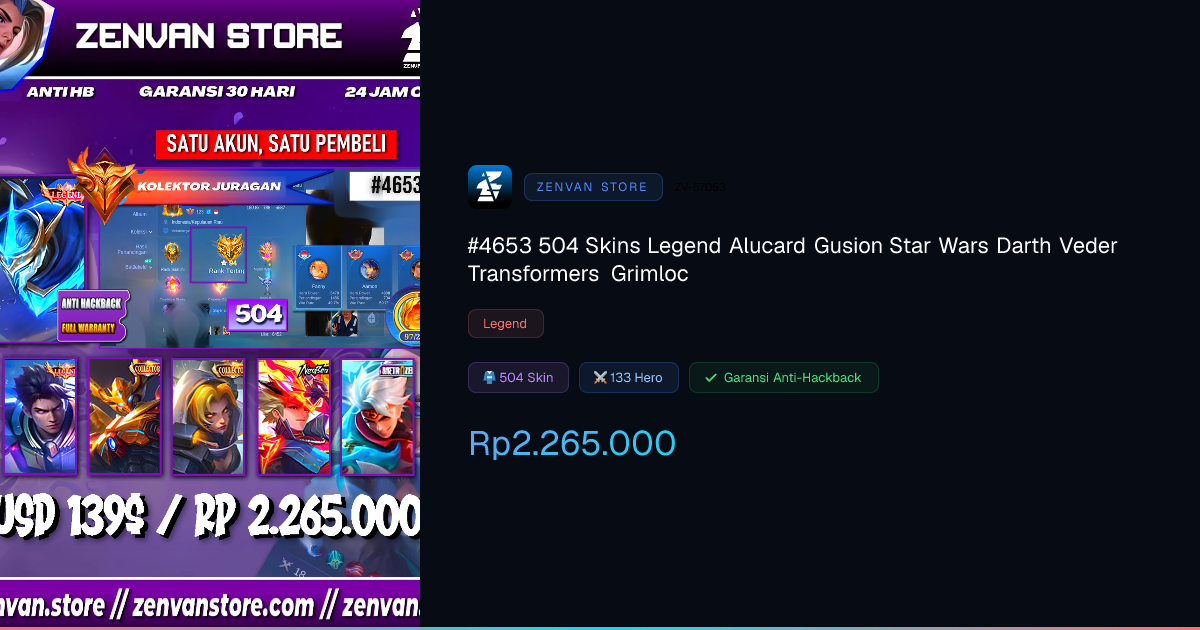 Beli Akun ML #4653 504 Skins Alucard Obsidian Blade (LEGEND) Gusion